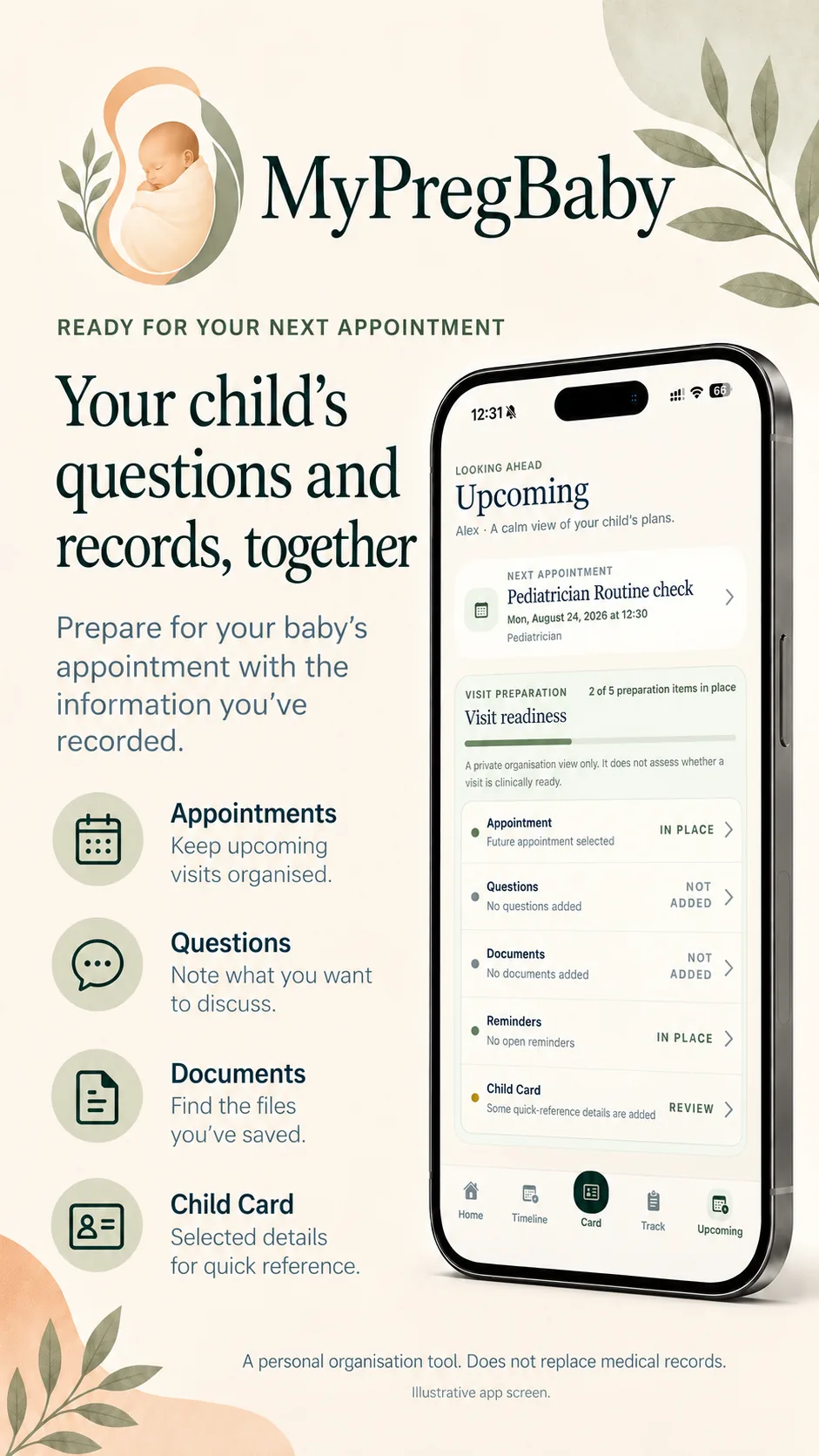 MyPregBaby: appointments, questions, documents and the Child Card
