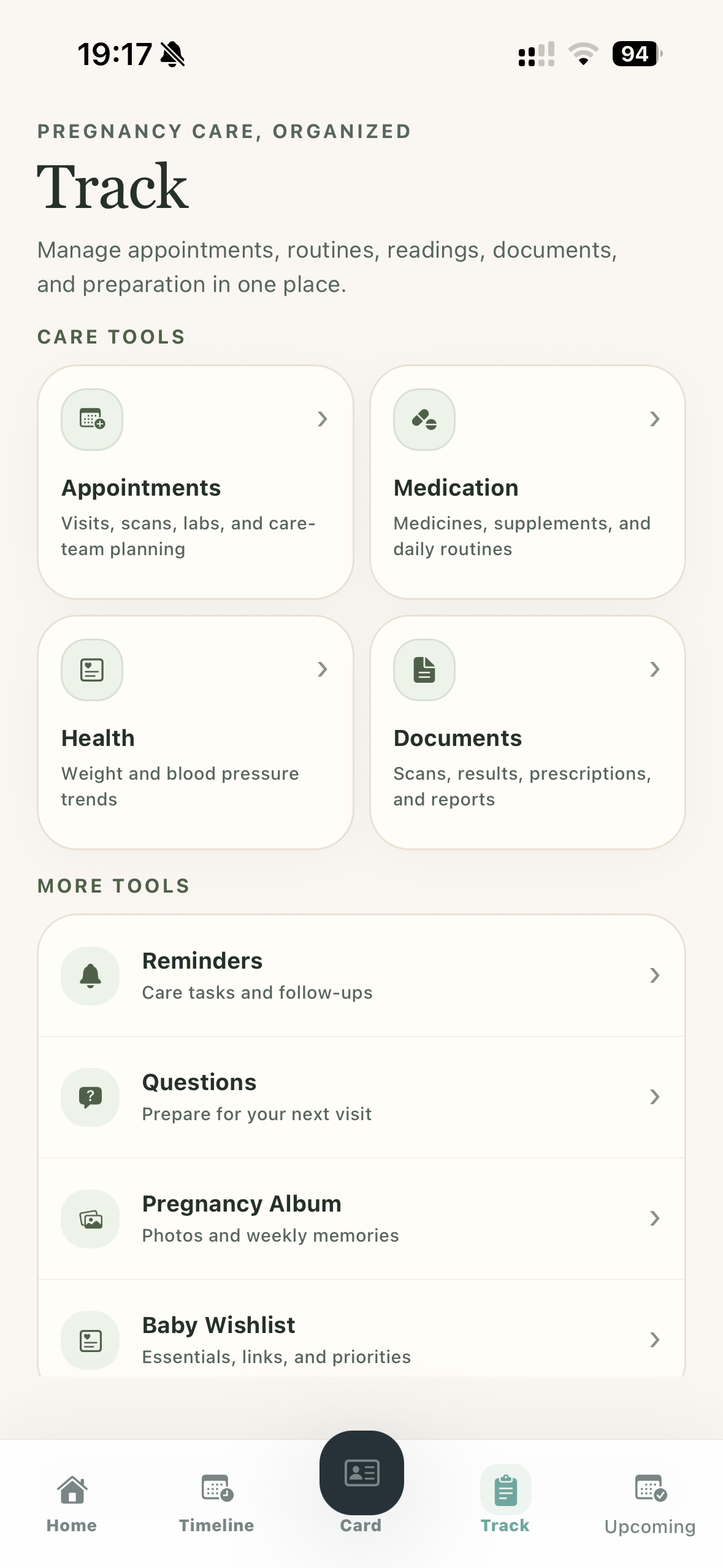 MyPreg pregnancy tracking screen